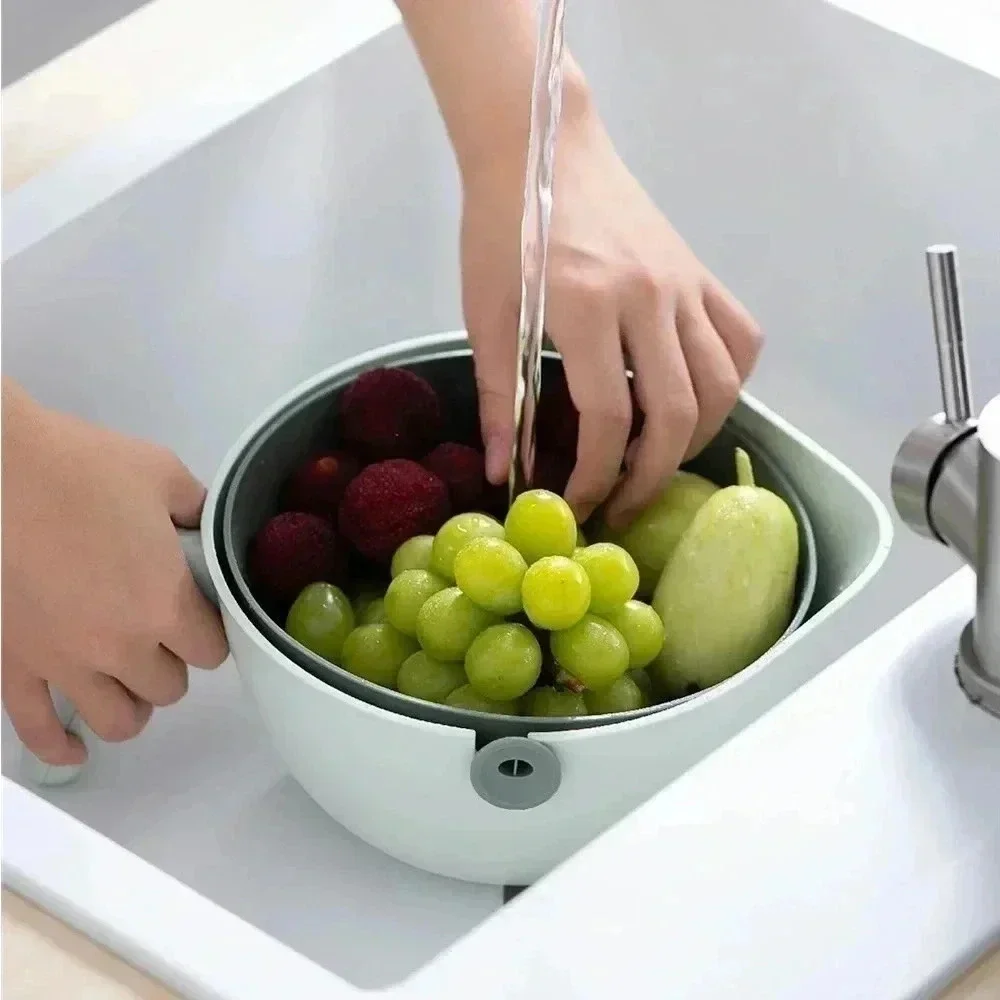 Double Layer Washing Bowl Drain Basket Single Handle Plastic Kitchenware
